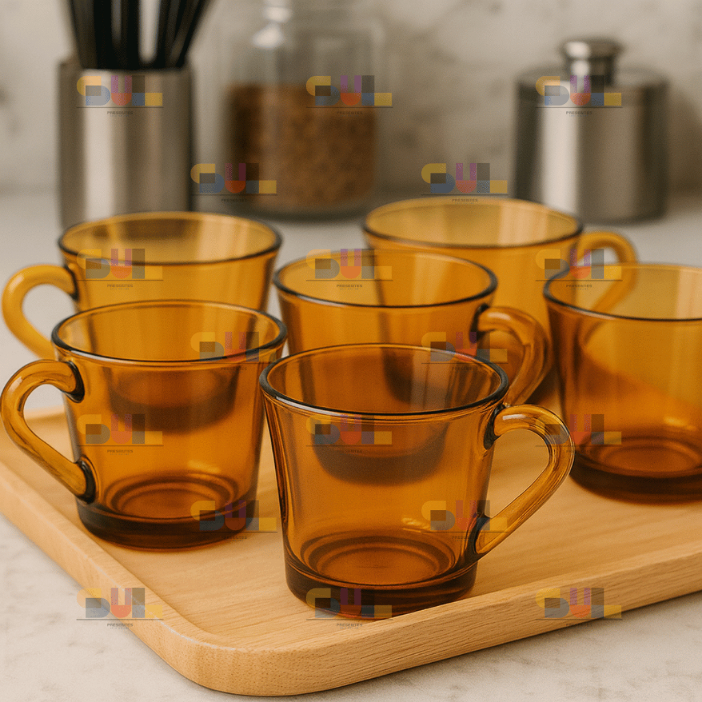 Jogo de Xicara 6 Peças 200ml SINO AMBAR Escura Marrom Vidro Chá Café  Conjunto Xicaras Louças Retro