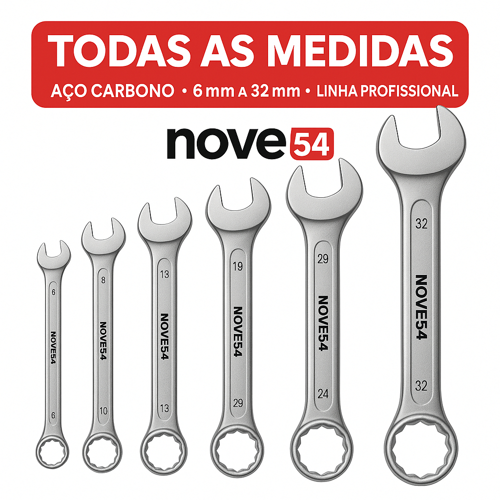 Chave Combinada em aço carbono - Várias Medidas (6 a 32 mm) - Nove54 CR-V