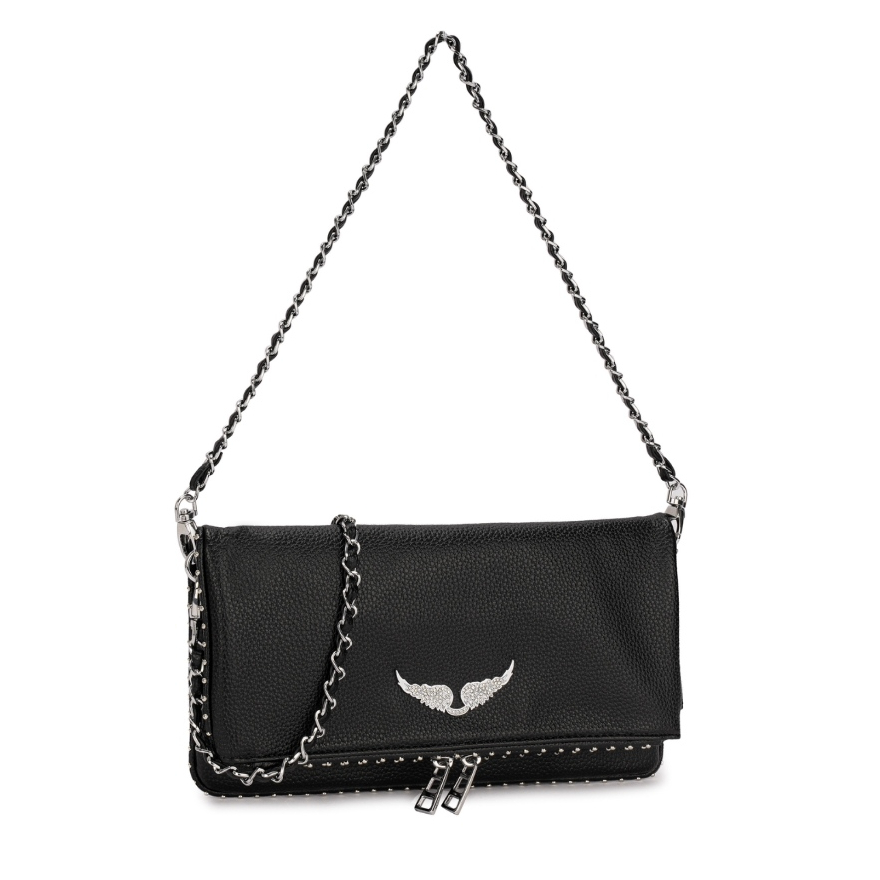 Bolsa Feminina duas Alça Transversal Transpassada Bolsa Preta Alça De Corrente Festa Balada Rock