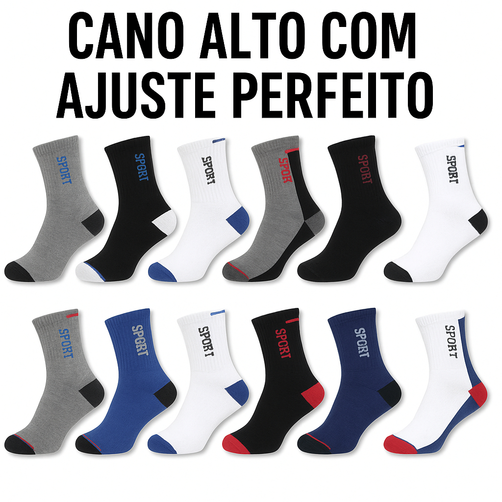 Meias 3 a 24 Pares de meia de Cano Alto com Algodão | TAM. 39-46