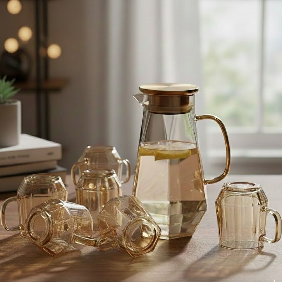 Kit Jogo Jarra Com Copos Xicara Caneca Quente Frio Tampa Inox De Cafe De De Luxo 7 Peças