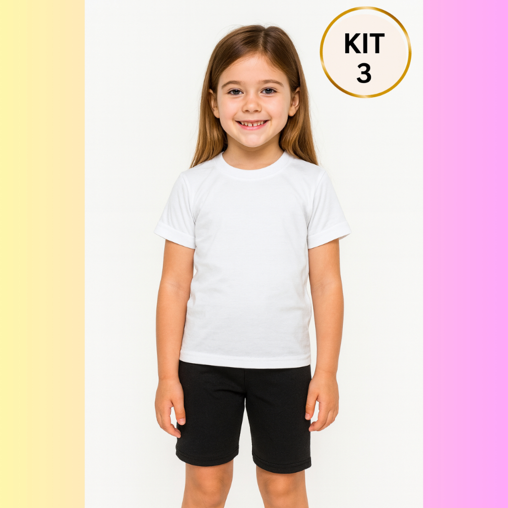 KIT C/ 3 BERMUDA CICLISTA SUPLEX ESCOLAR INFANTIL JUVENIL DO 4 AO 16