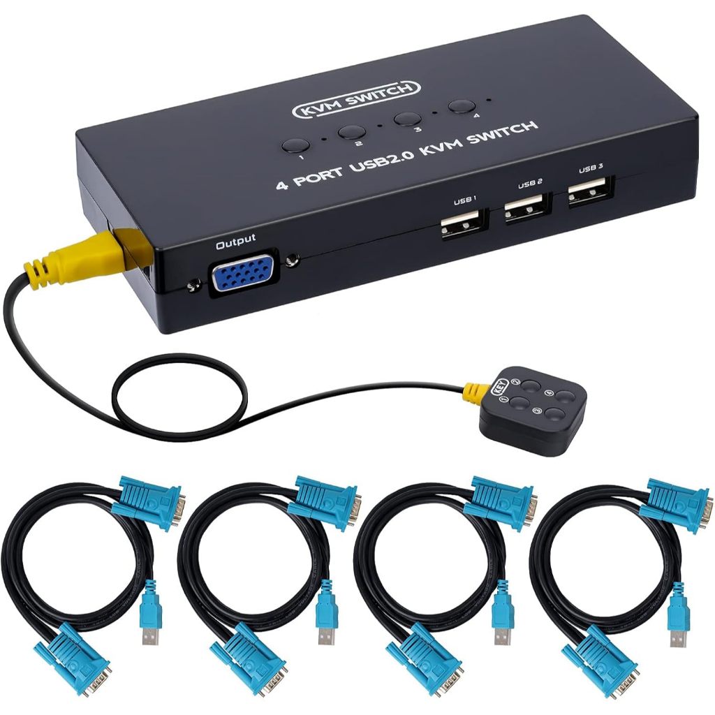 KVM Vga de 4 portas, comutador USB VGA KVM para 3 computadores