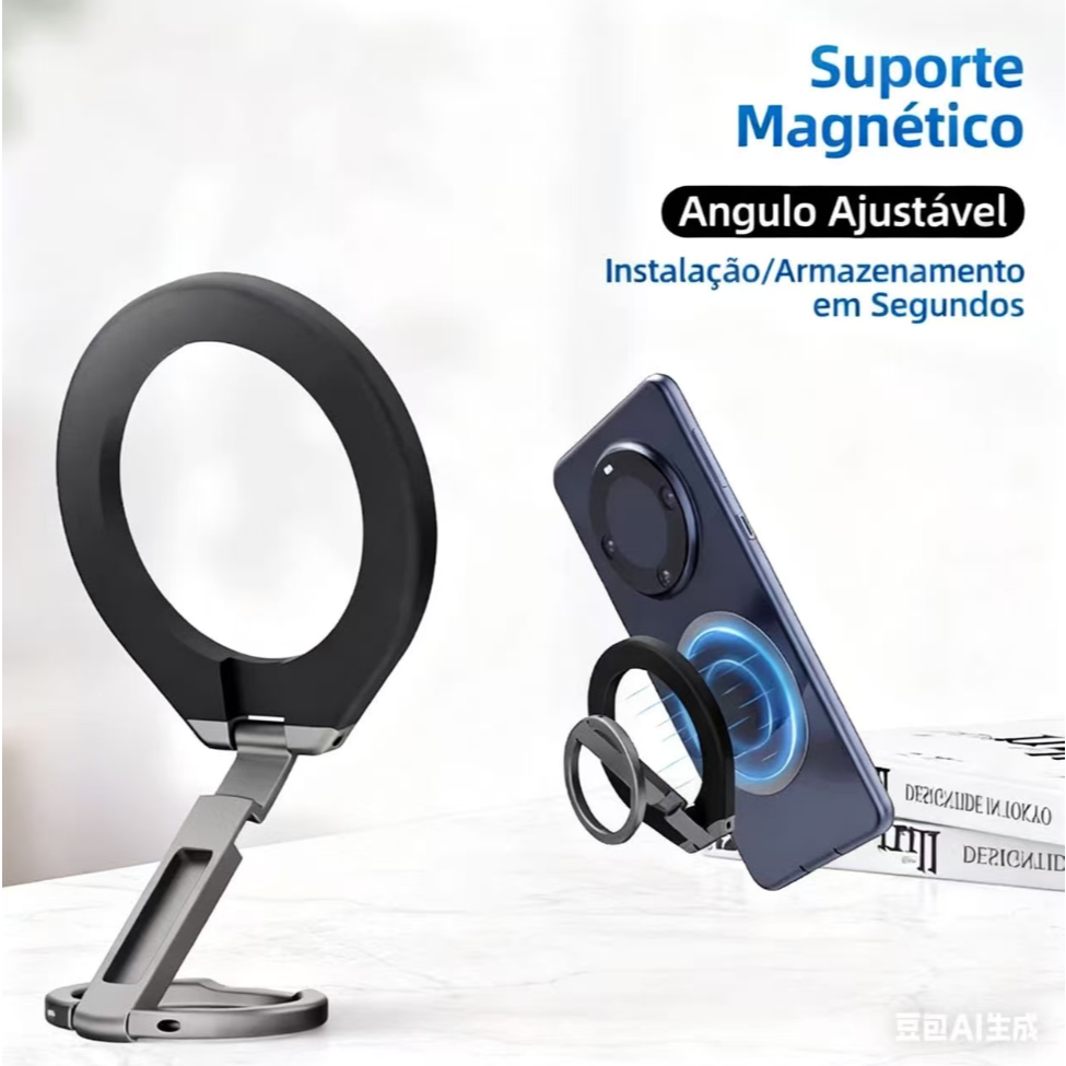 Suporte magnético unilateral, ângulo ajustável, instalação/armazenamento rápido, adequado p/todos os modelos de celular