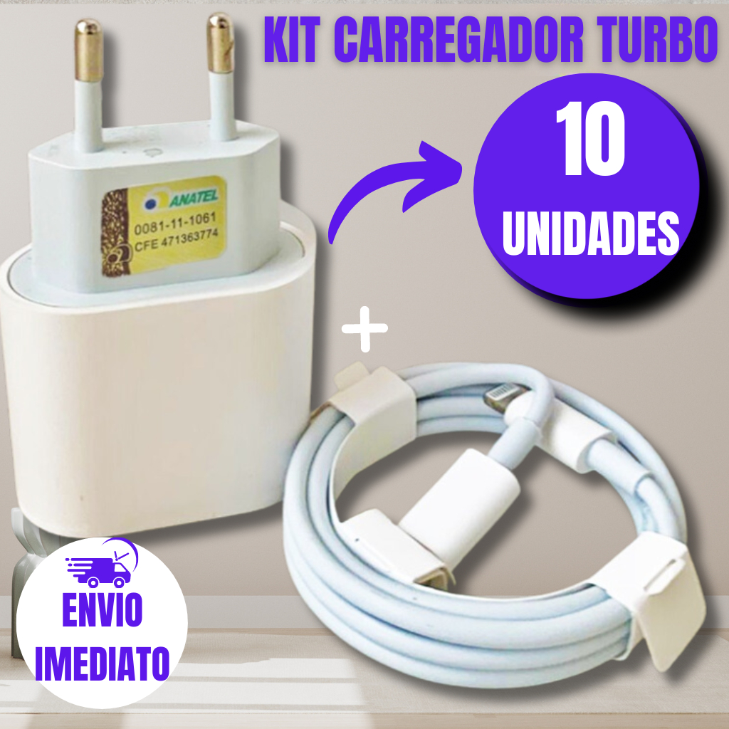 10 Kit Carregadores Iphone Turbo Reforçado Lightning 1 Metro