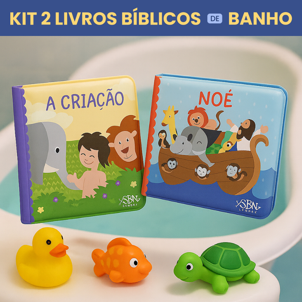 Kit 2 Livro Bíblico de Banho para Bebê | Infantil Fofo Cristão com Ilustrações História Emborrachado Impermeável