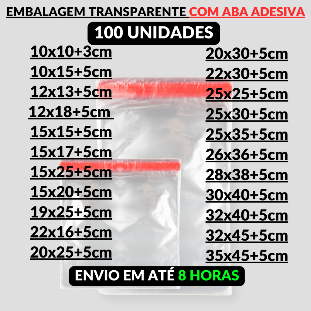 Saquinho Adesivado Kit 100un Pp Transparente Abre Fecha Para Lojas Diversos Tamanhos Profissional