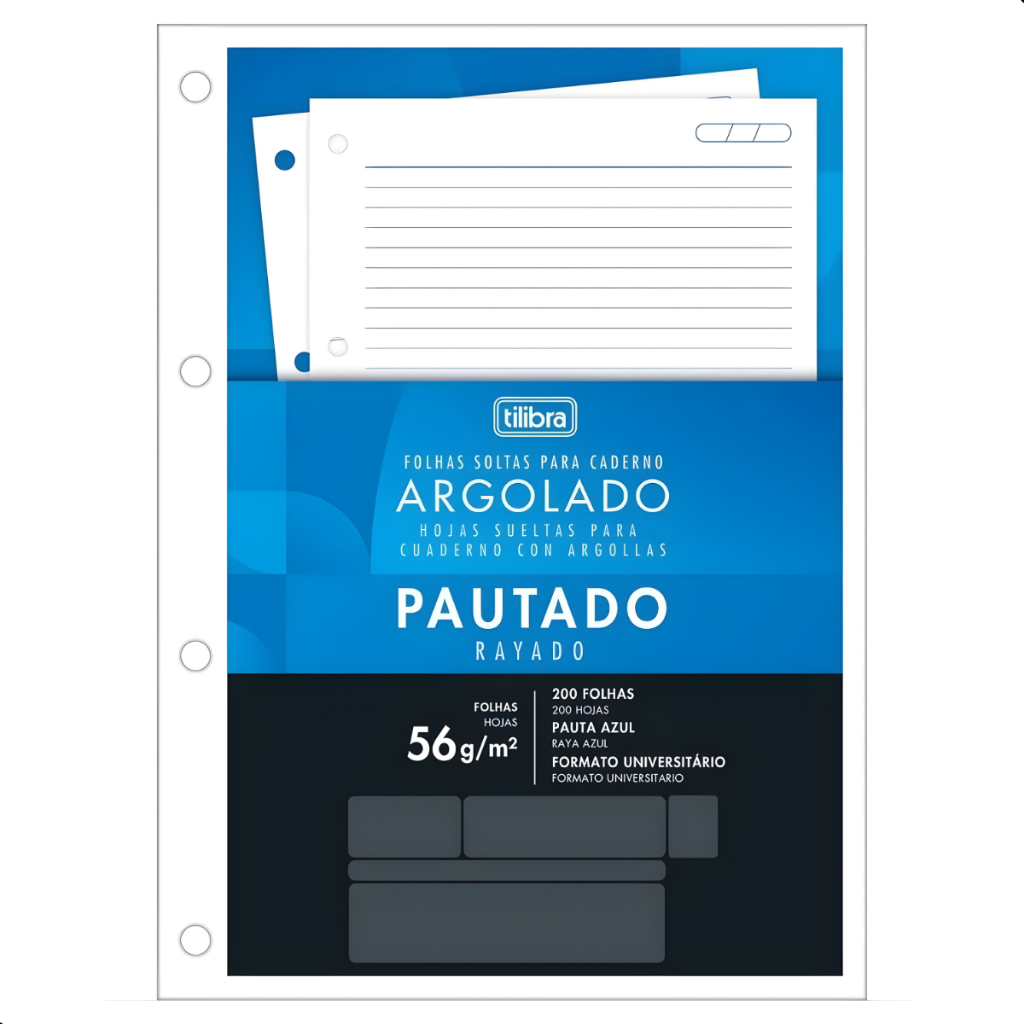 Refil para Caderno Argolado Universitário 200 Folhas Tiliflex Folhas Soltas Tilibra Estudo