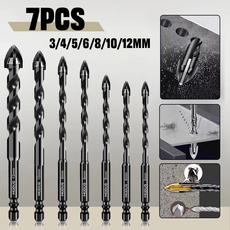 Kit 7 Brocas de carboneto Triangular Titânio Profissionais 3-12mm Para Fura Tudo