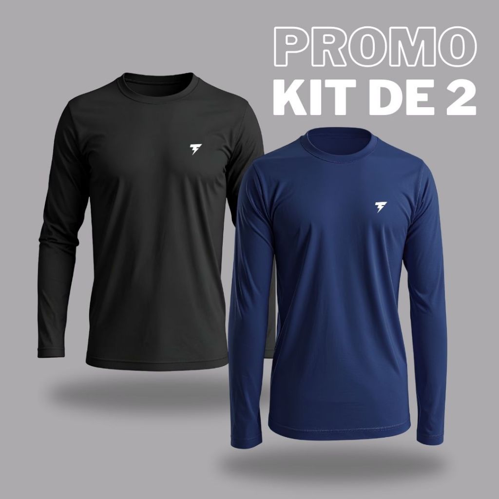 Kit 2 Blusas Térmicas Uv 50 Segunda Pele Manga Longa Unissex Praia Moto Pesca Casual Ciclista