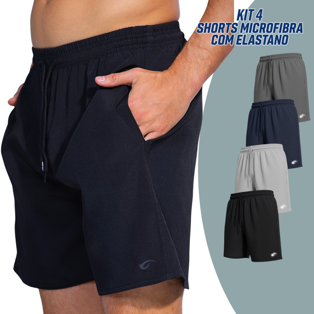 Kit 4 Short Premium Bermuda Tactel Elastano Esporte Masculina Treino Praia Piscina Academia Casual