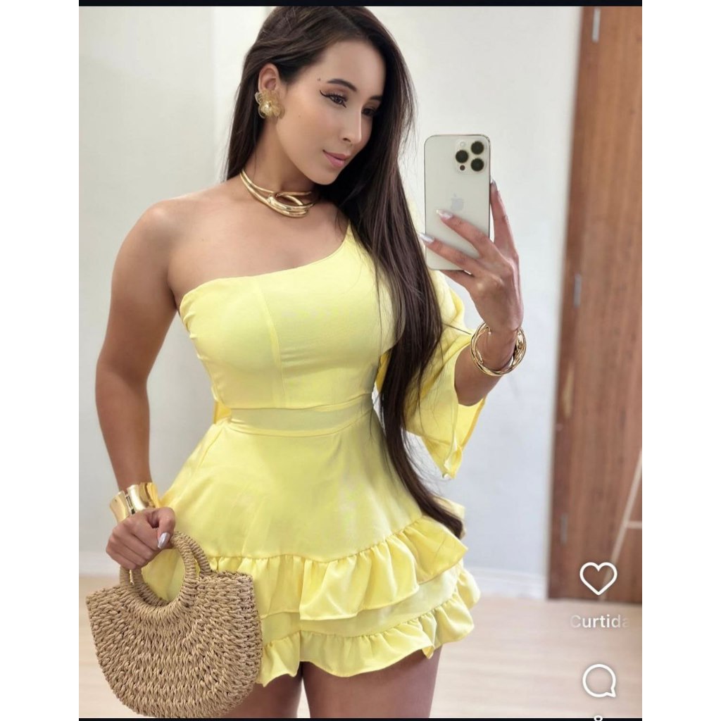 Vestido Macaquinho Feminino Curto Nula Manga Costas Nuas Premium
