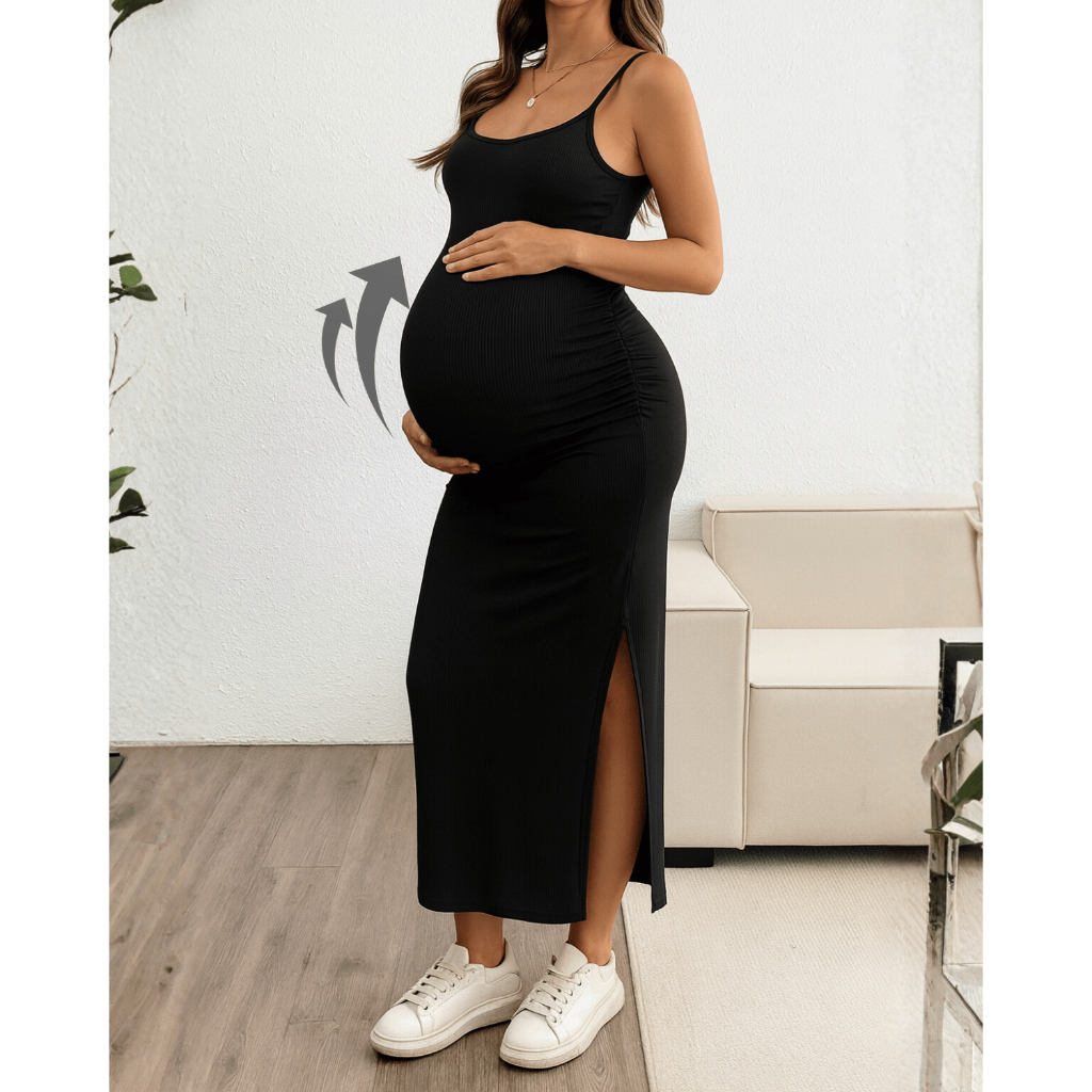 Vestido Gestante Longo Amamentação Maternidade Elegante Soltinho Casual Alça Fina Gravidez
