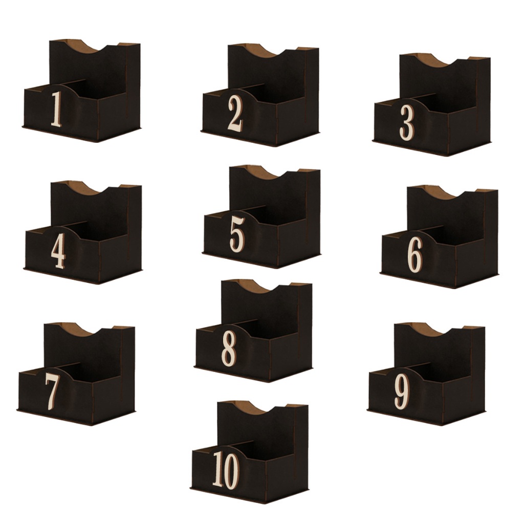 Kit 10 Porta-Guardanapos e Sachês MDF Pintado Preto com Divisórias para Restaurante