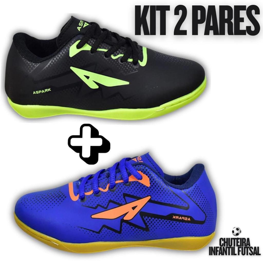 2 Pares Chuteira Futsal Infantil Masculino Colada Costurada Tênis Menino Criança Cano Baixo Promoção