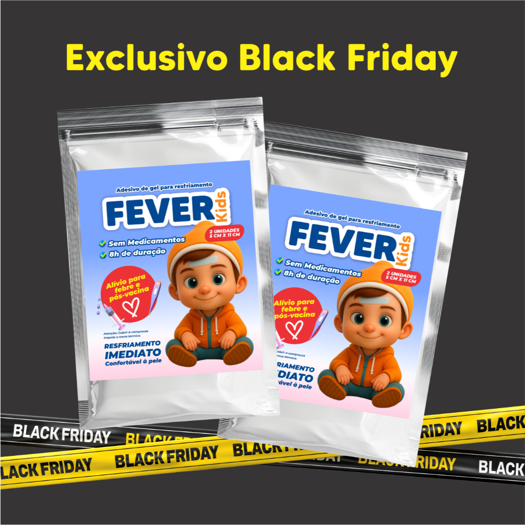 KIT COM 2 - Fever Kids Adesivo Refrescante Infantil Febre e Pós-Vacina – 2 Unidades 5x11cm Sem Medicamentos