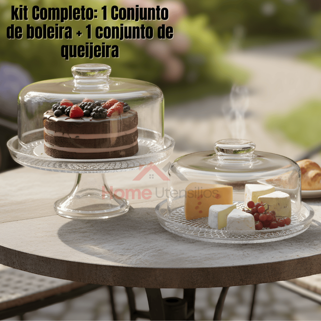 Kit Boleira e Queijeira de vidro Porta queijo prato de vidro para bolo com tampa