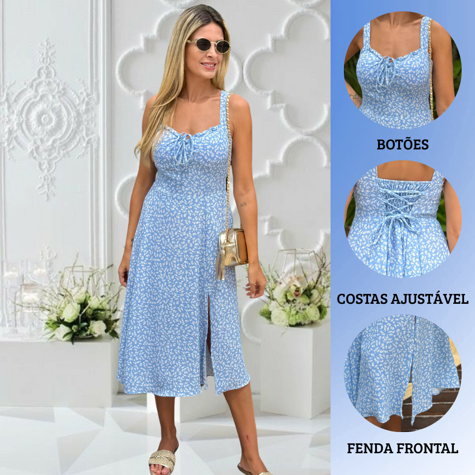 Vestido Midi Floral Feminino com Alça Estilo Casual Verão