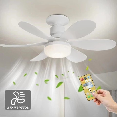 Ventilador de teto Com Luz para Pequenos Espaços (6 Hélices) Controle Remoto Bivolt LED 110V-220V
