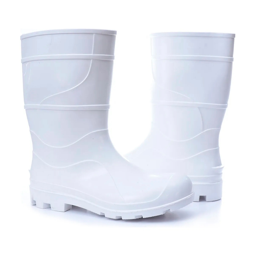 Bota Borracha Galocha Branca Cano Medio PVC Impermeável Antiderrapante Cartom
