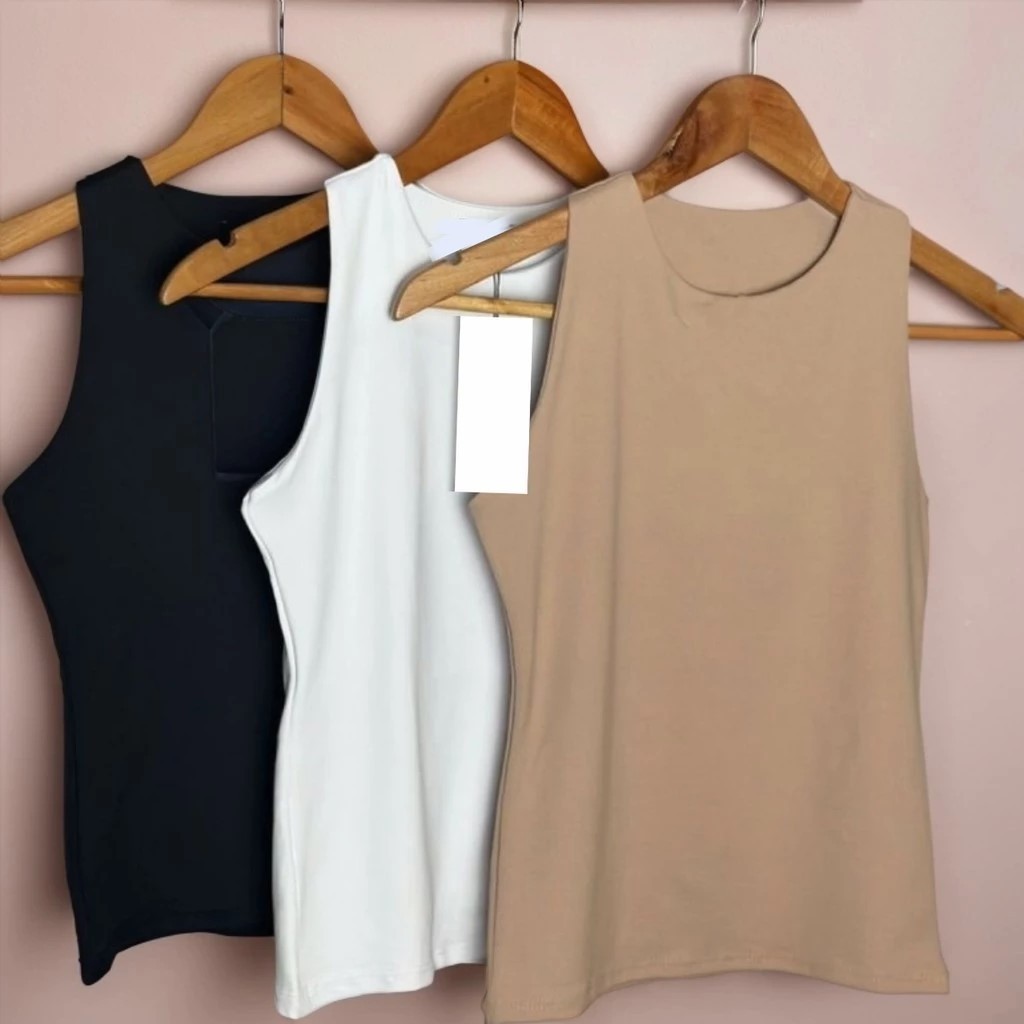 Kit 2 Regatas Blusinha Feminina Básica Elegante Moda Blogueira Tendencia