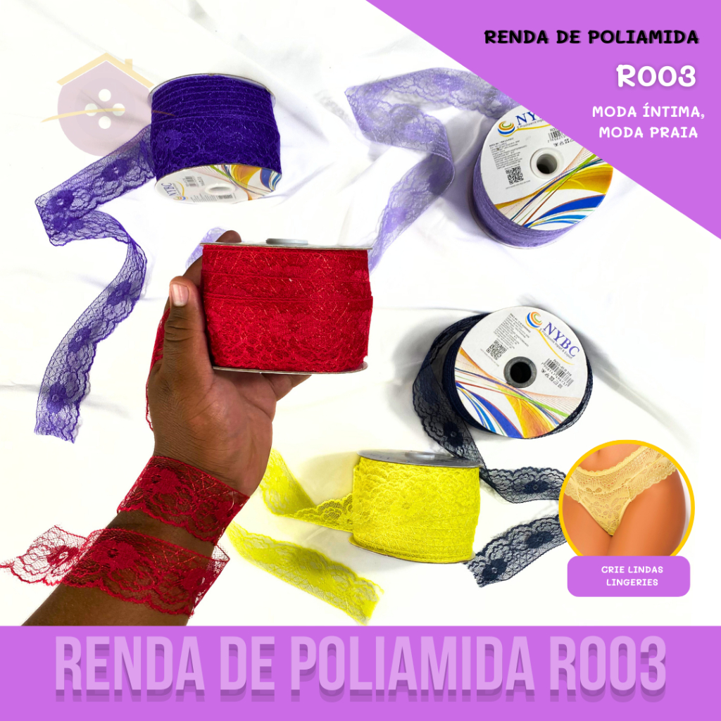 Renda De Poliamida R003 - 40mm - Rolo Com 50 Mts.