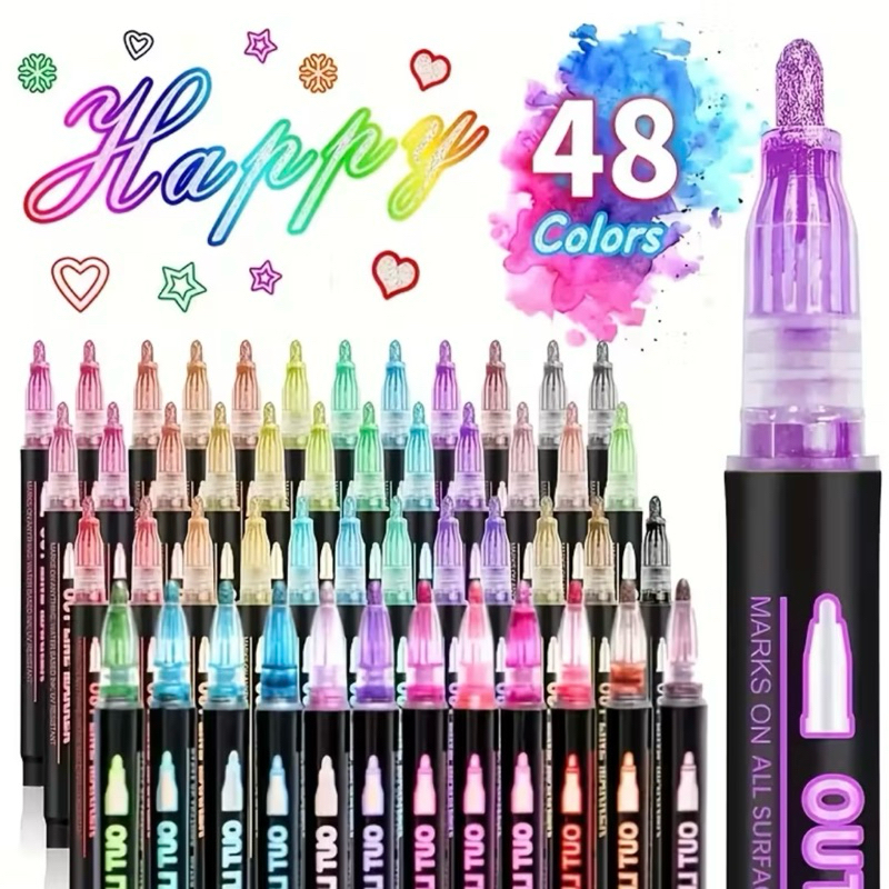 Novo Kit 12/24/36/48 Caneta Outline Marker Metálica Linha Dupla Arte Caneta Contorno