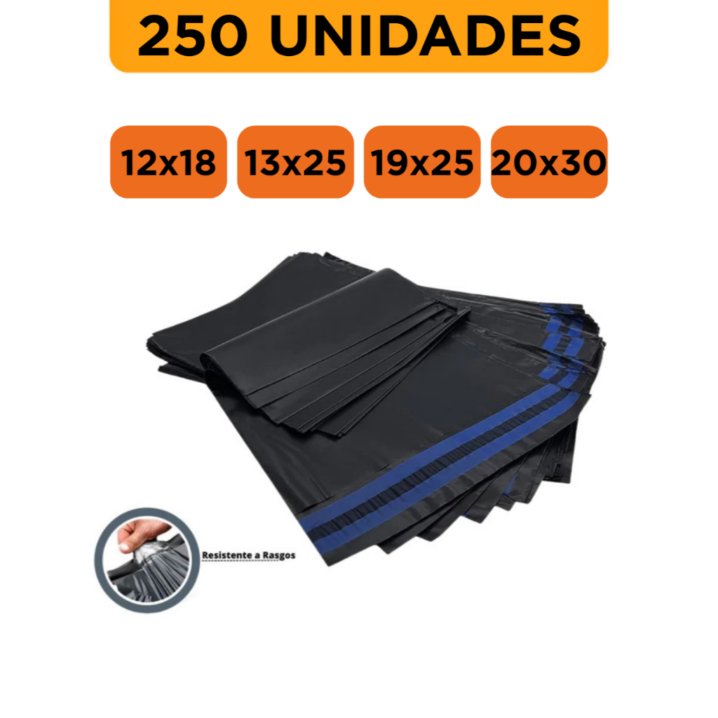 Kit 250 Unidades Envelope de Envio Saco de Envio Cinza Embalagem 12x18 13x25 19x25 20x30