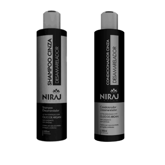 Kit Shampoo + Condicionador Desamarelador Niraj Silver Cinza 200ml Cada Cabelos Grisalhos e Loiros