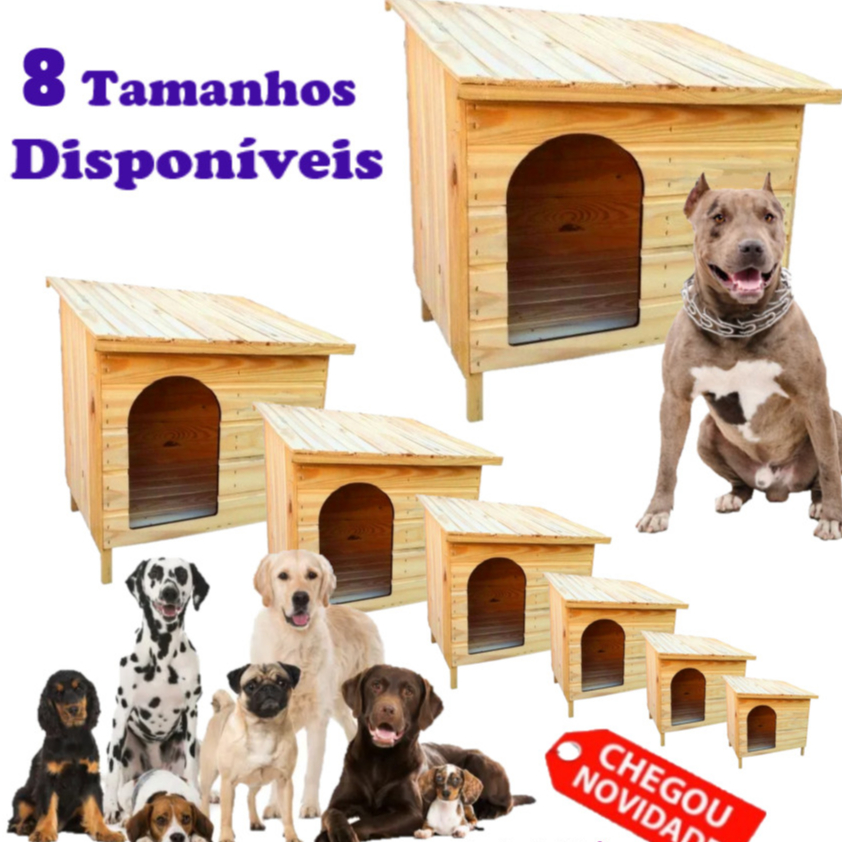 Casinha Casa Edícula de Madeira Para Cachorros Cães Gato Casa Pet Feito Madeira Pinus em 8 Tamanhos
