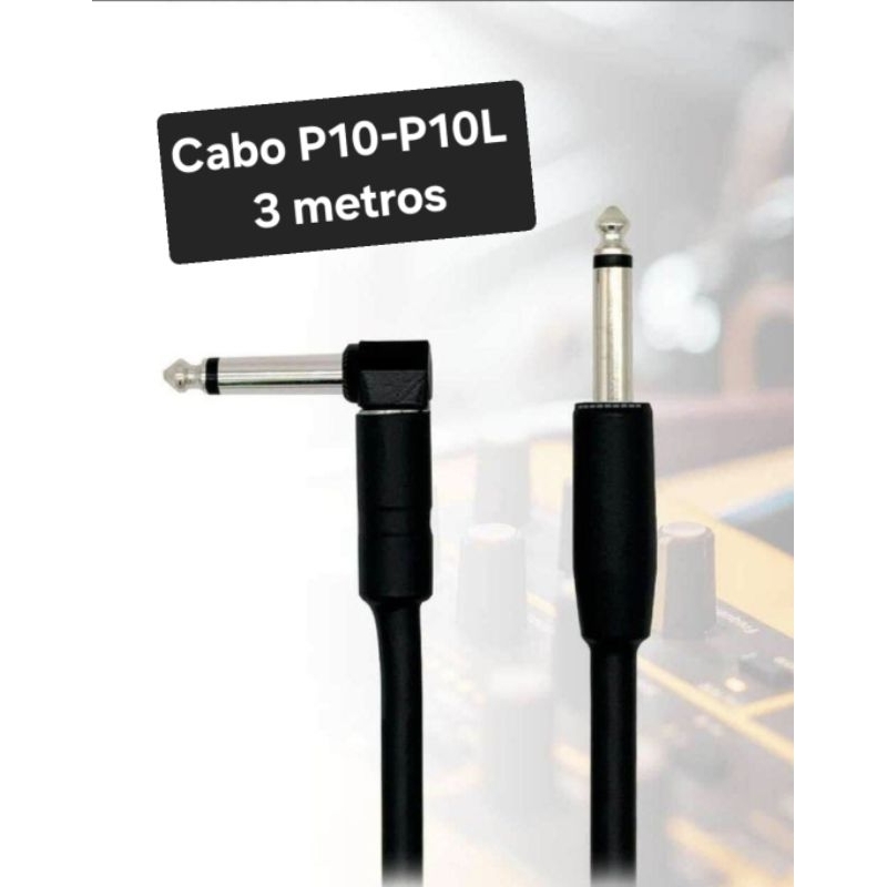 Cabo de Áudio P10 P10 3 metros com 1 ponta em L / P10 x P10 Mono Preto 3m p10 p10