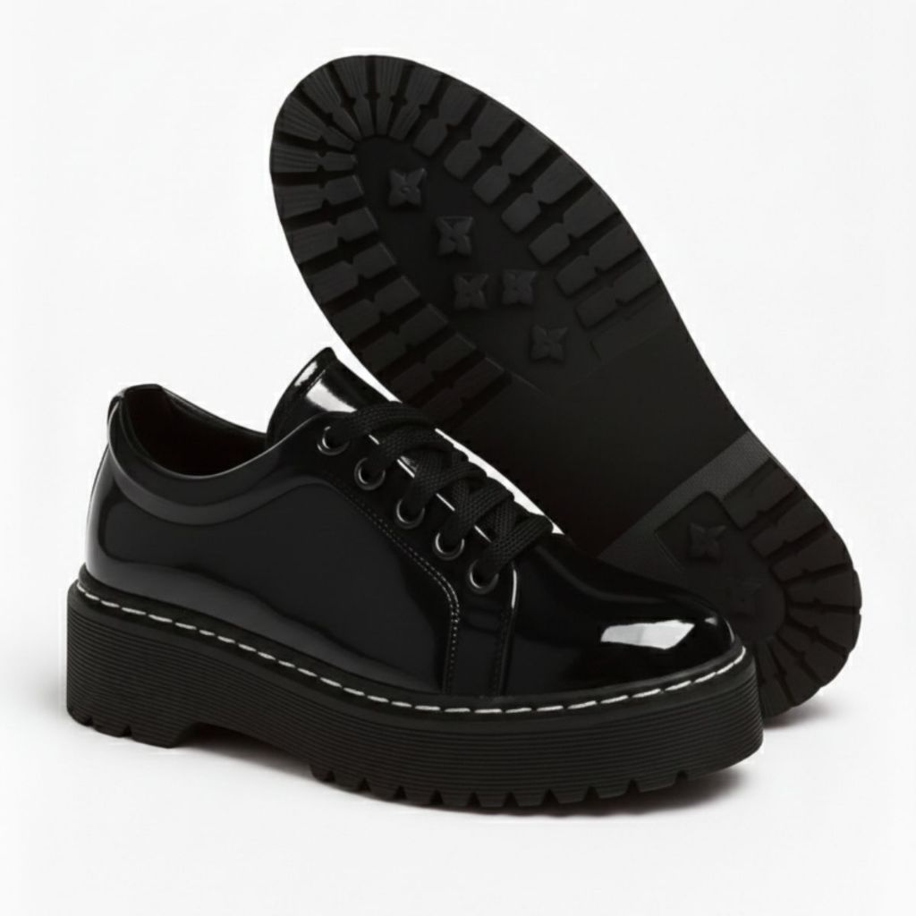 Sapato Feminino Oxford Verniz Plataforma Blogueira Mocassim Feminino