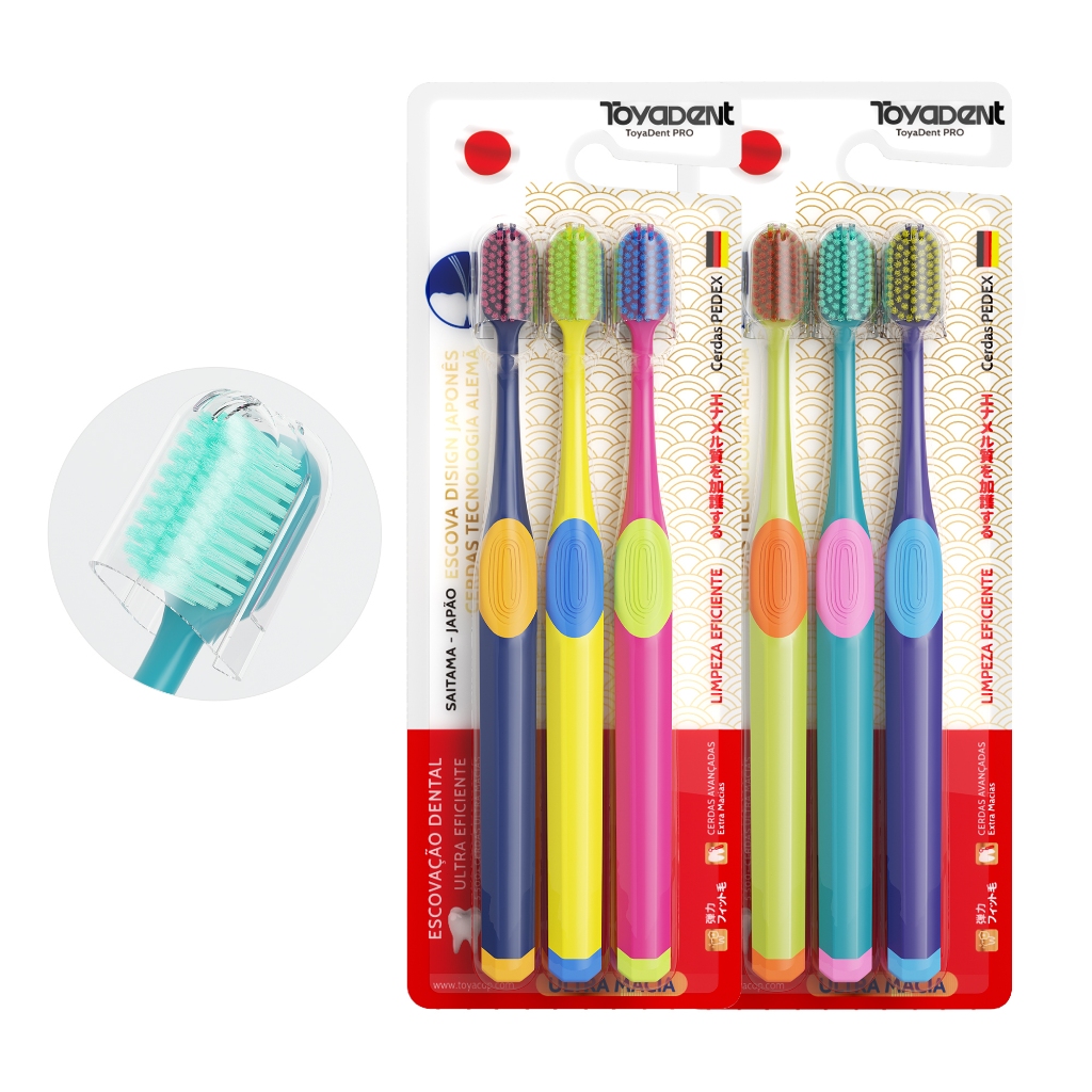 TOYADENTEscova Dental TOYADENT Ultra Soft, Kit 3 Unidades, 5500+ Cerdas, Cores Vibrantes