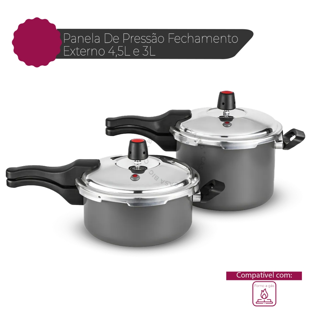 Jogo De Panela Pressão Antiaderente 4,5 Litros E 3 Litros Tampa Fechamento Externo Classic Cozinha