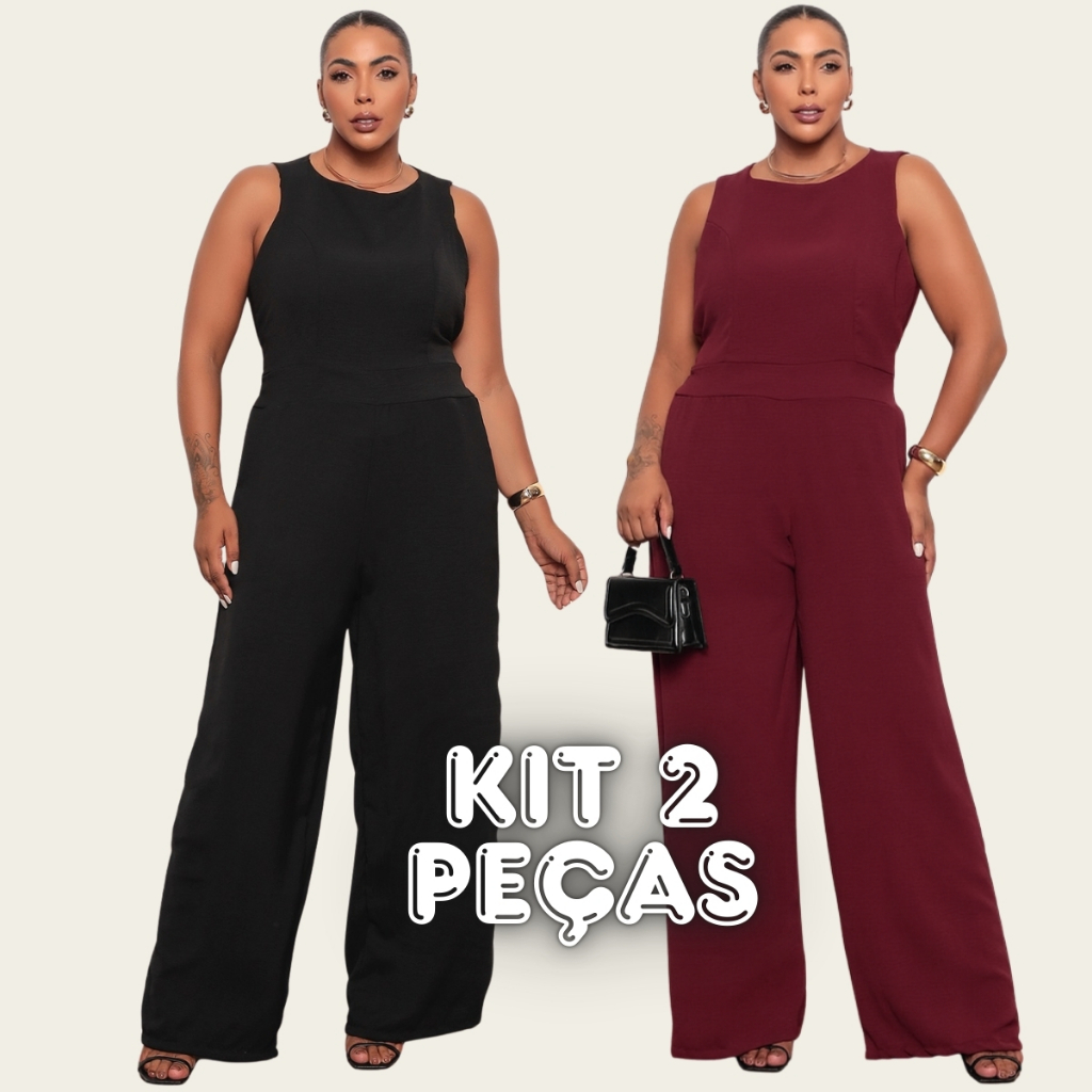 Kit 2 Macacões Social Feminino Elegante Elastex Acinturado Com Bolso