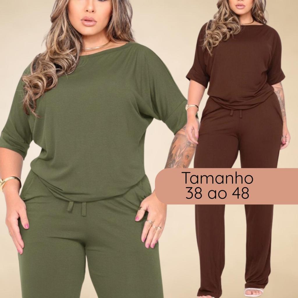 Conjunto Feminino de Malha Lisa Calça e Blusa linha PREMIUM