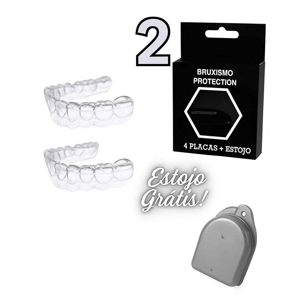 2 Placas Protetor Bucal Moldável (1 par) + Estojo Moldeira Molde Silicone Bruxismo Caseiro Protetor