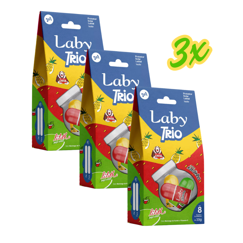 Protetor Solar Labial Laby Trio FPS 8 Chita Lilith e Azedinha Incolor 3 Unidades - ENVIO RÁPIDO 24H