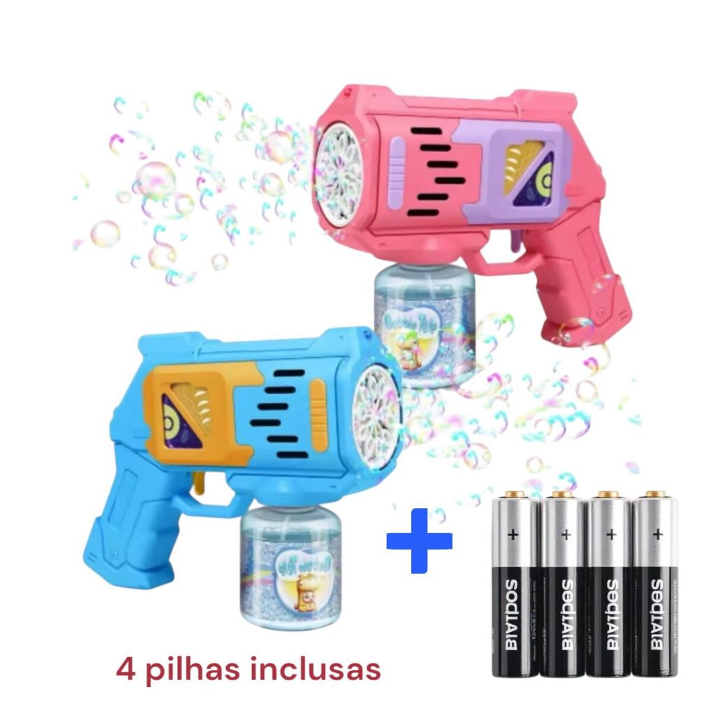 Brinquedo arminha de bolha de sabão + 4 Pilhas colorido infantil - máquina de bolha de sabão