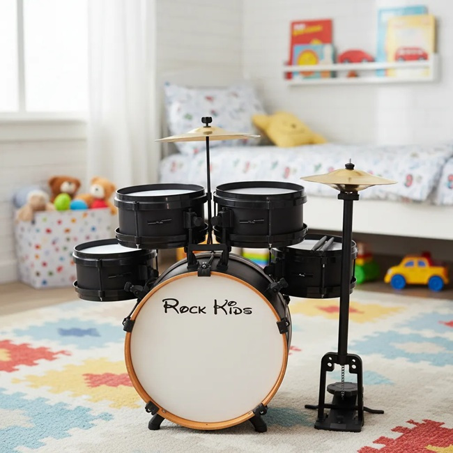 Bateria Musical Infantil Rmv Rock Kids Preto Pedal Prato