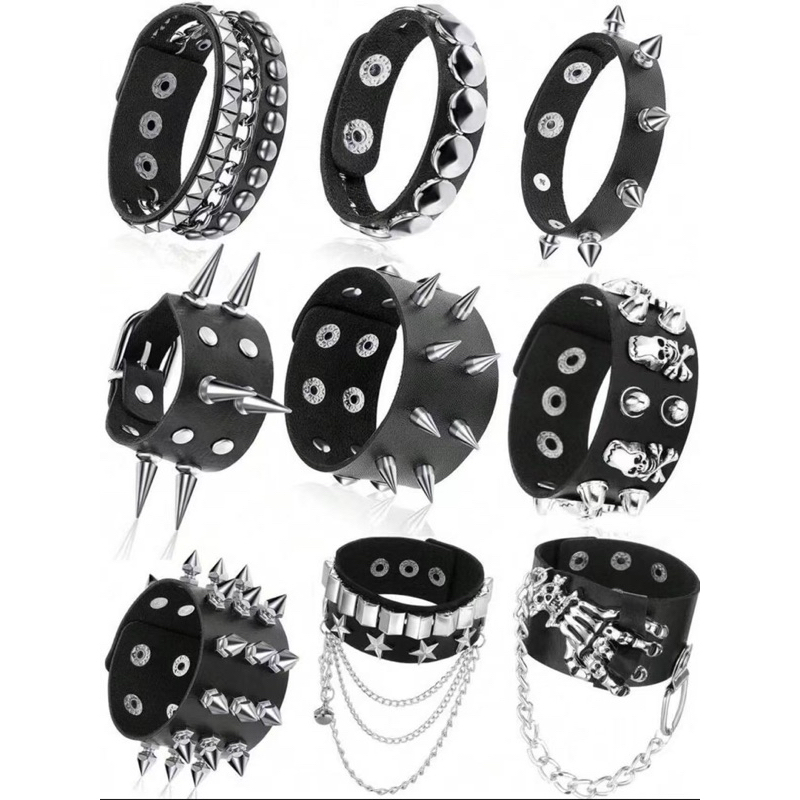 Pulseira de corrente  e tachas de gótica, pulseira de rock and roll punk para Unissex
