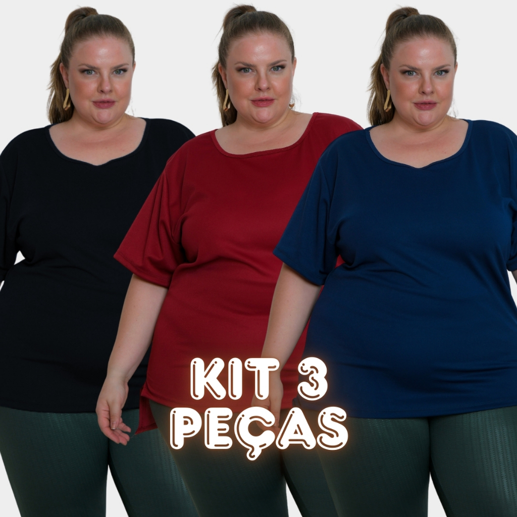 Kit 3 Camiseta Babylook Dry Fit Feminina Plus Size