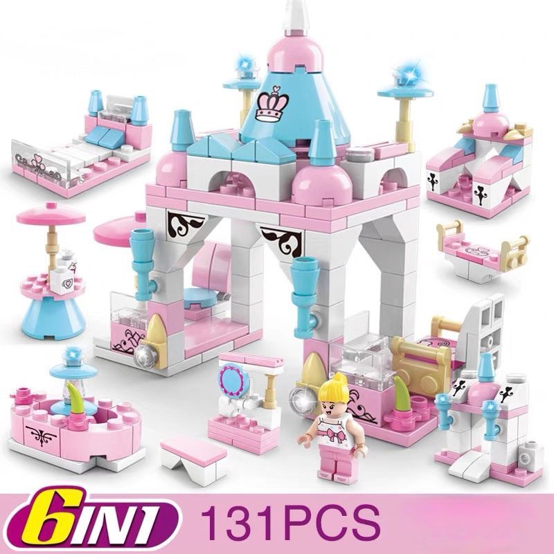 Mini Castelo De Princesas 6 Em 1 Blocos De Montar com 131 Peças