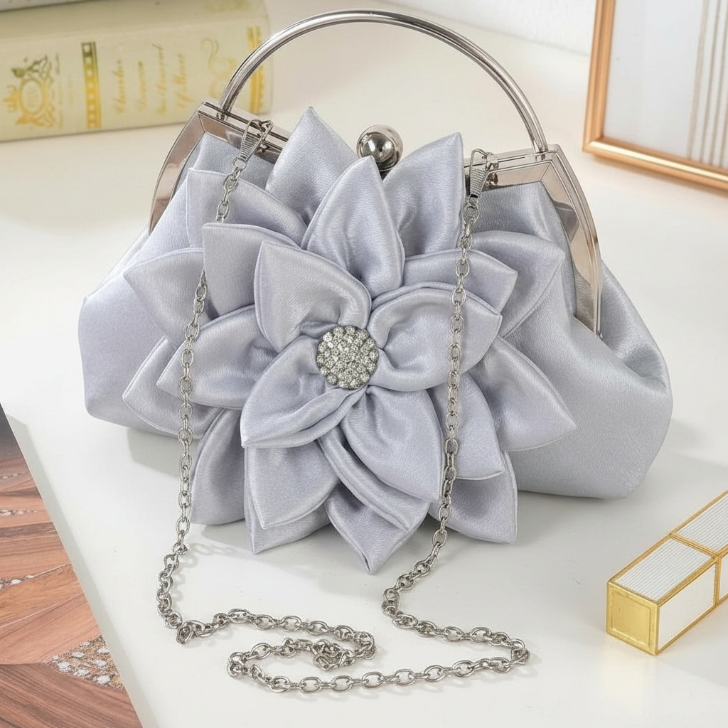 Bolsa Festa Clutch Flores Bolsa De Noite Luxuosa Alça De Corrente  Para Casamento Formatura Prata