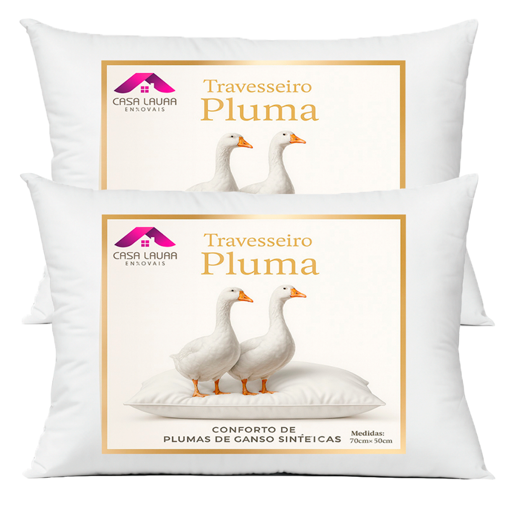 Kit 2 Travesseiros Pluma De Ganso Premium Extra Macio Noite de Sono Melhores Oferta Sintético