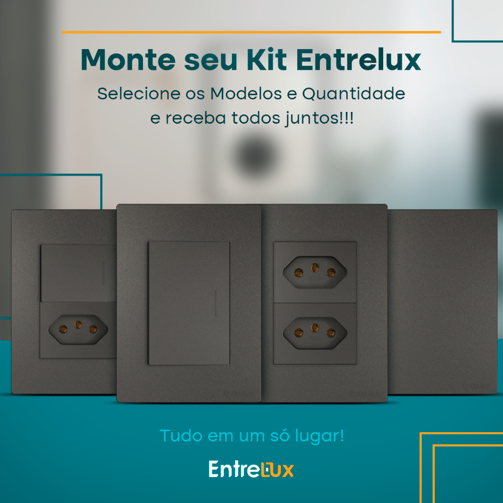 Interruptores 10A e Tomadas 10A 20A - Simples e Paralelo 4x2 Cor Grafite Linha Classic Entrelux
