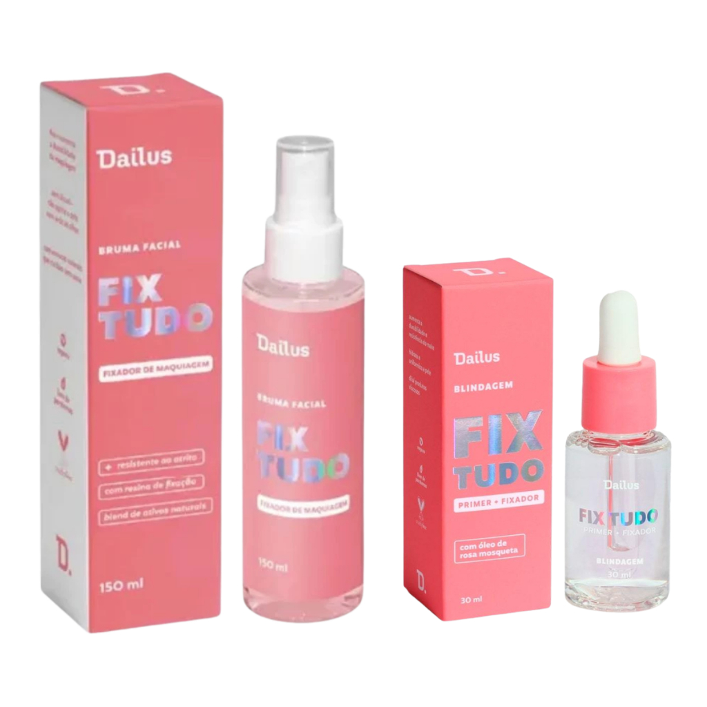 Fix Dailus Blindagem Primer Fixador Maquiagem ou Bruma Facial Diluidor Óleo Rosa Mosqueta Vegana