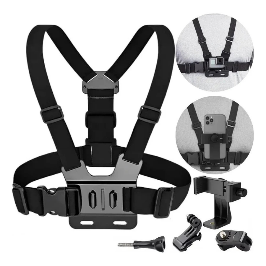 Suporte de peito ajustável para telefones celulares e câmeras GoPro para peito de motocicleta e bicicleta Envio rápido