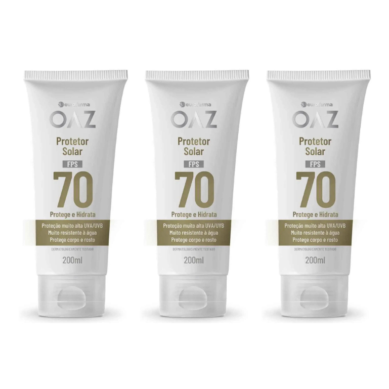 Kit com 3 Protetores Solar OAZ FPS 70 Protege e Hidrata