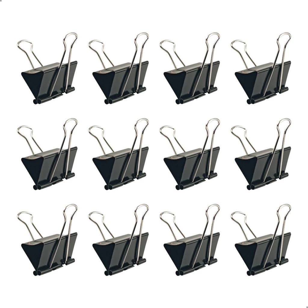 Kit 12 Unidades Clips Borboleta Prendedor De Papel Binder 15/19/25/32/41/51mm Preto